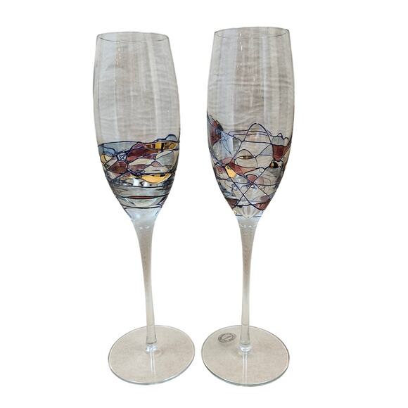 Artland Helios Fluted Champagne 9 7/8" Set of 2 Mosaic Stain Glass Romania NWT - Picture 1 of 6